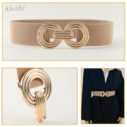 Fashion Dress Belts for Women Simple Waist Elastic Ladies Band Round Buckle Decoration Coat Sweater Party Belt Girdle Belt Gift