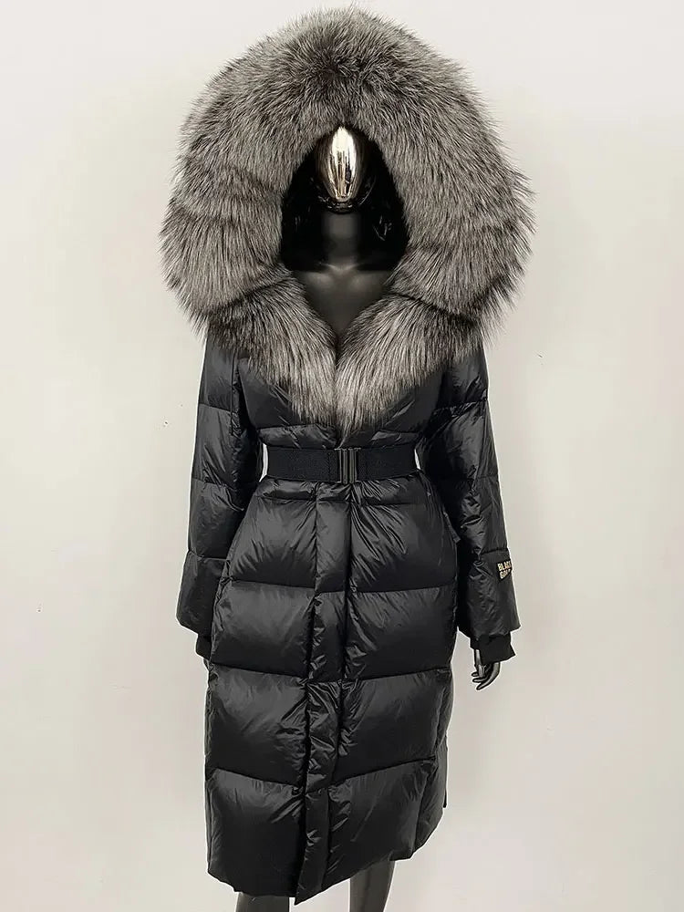OFTBUY Winter Women Coat Real Fox Fur Collar Hooded Jacket Thick Warm Autumn Hat Detachable X-long White Duck Down Overwears