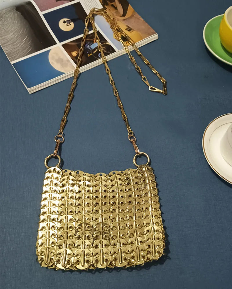 Women's Bag 2025 Trend luxury Designer Handbag Metal Chain Tote Bag Hollow Evening Bag Clutch Female Travel Holiday Shoulder Bag