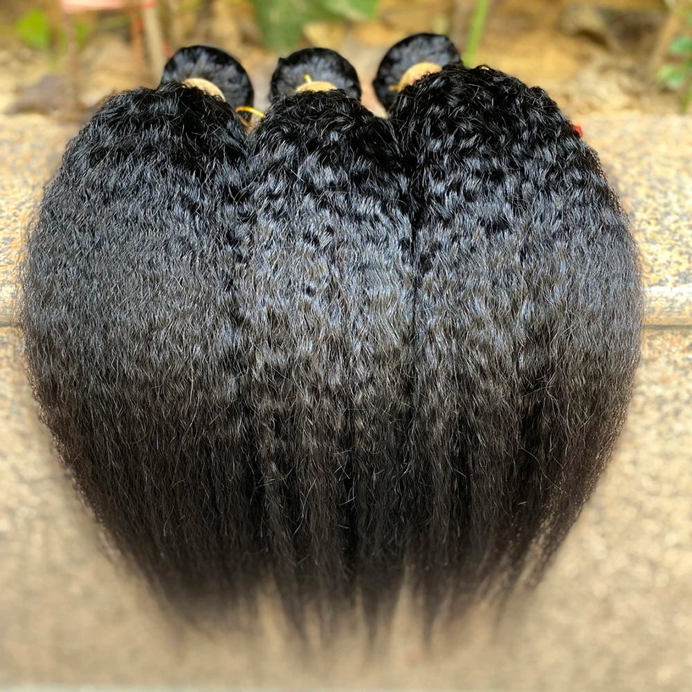 Kinky Straight Human Hair Bundles Deal 100% Human Hair Weaving Yaki Straight Bundle 12A Natural Color Human Hair Extensions