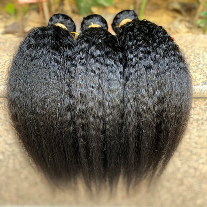 Kinky Straight Human Hair Bundles Deal 100% Human Hair Weaving Yaki Straight Bundle 12A Natural Color Human Hair Extensions