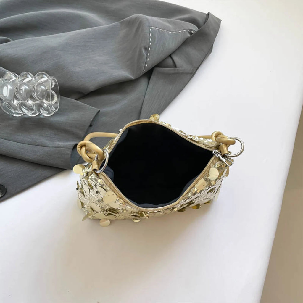 Glamorous Evening Clutch Bag Sparkling PU Purse Sequined Shoulder Tote Lightweight Zipper Party & Daily Shoulder Bag