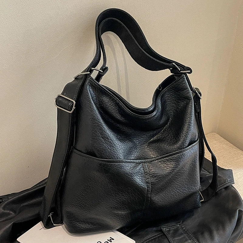 Versatile Student PU Backpack Women New Large Capacity Commute Travel Shoulder Crossbody Bags Fashion All-matched Tote Bag