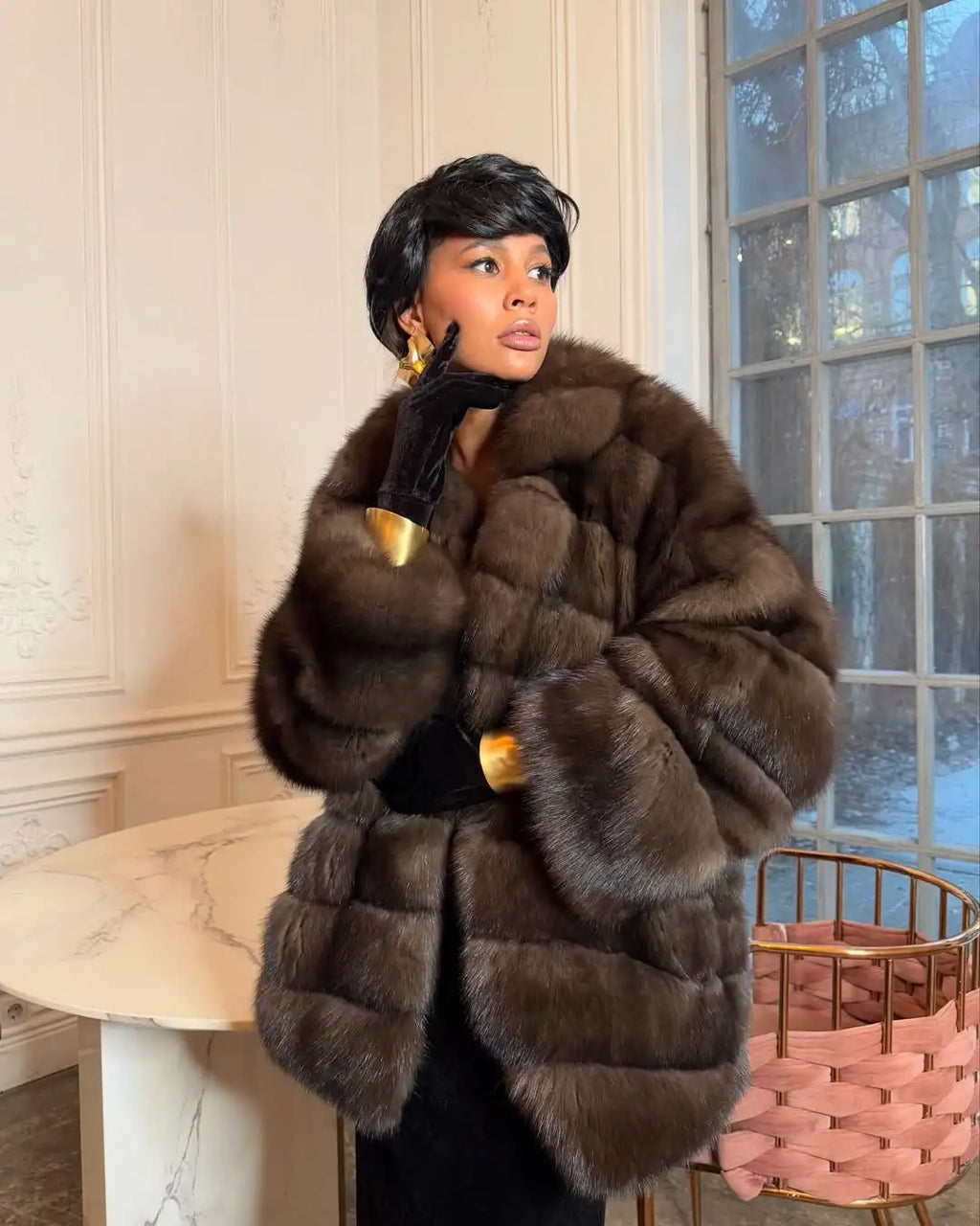 Solid Patchwork Faux Fur Coat Women Full Sleeve Lapel Loose Long Staple Plush Jacket Lady 2025 New Winter Fashion Street Outwear