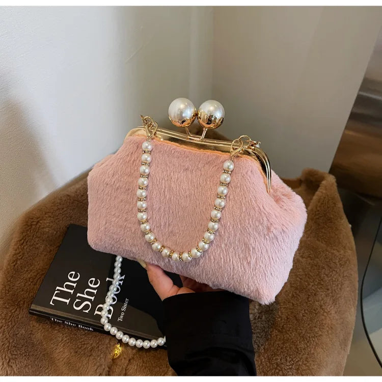 High-end Beaded Fashion Women's Bag Autumn Personality Trendy Evening Bag Plush Handbag Shoulder Crossbody Bag