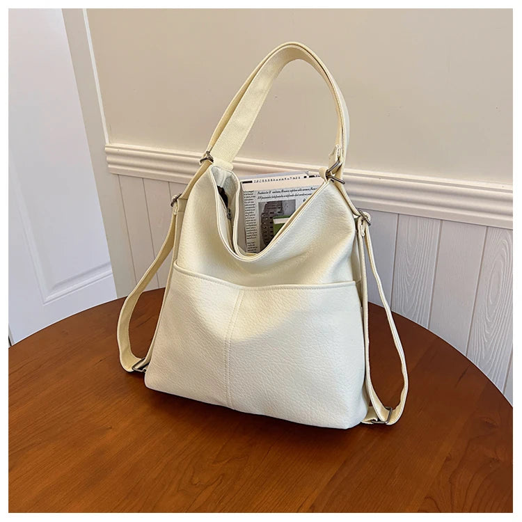 Versatile Student PU Backpack Women New Large Capacity Commute Travel Shoulder Crossbody Bags Fashion All-matched Tote Bag