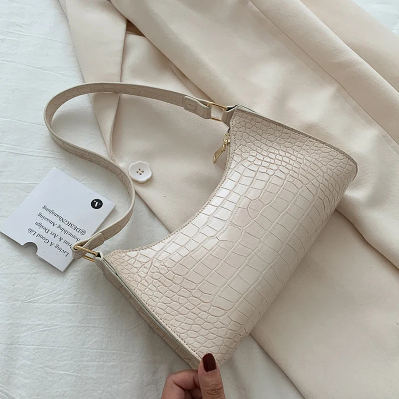 Retro Crocodile Pattern Shoulder Bag For Women PU Leather Armpit Bag France Clutch Bag Casual Female Clutch Handbags Purse Tote