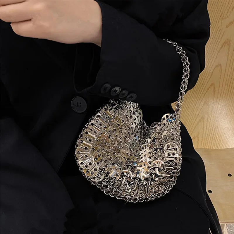 Women's Bag 2025 Trend luxury Designer Handbag Metal Chain Tote Bag Hollow Evening Bag Clutch Female Travel Holiday Shoulder Bag