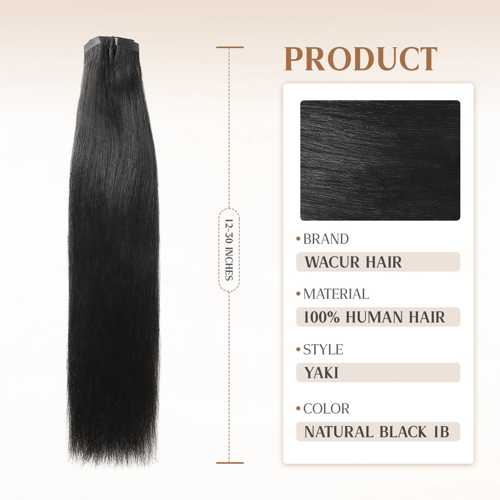 WACUR Yaki And Straight Real Person Clip on Hair 100% Natural Virgin Hair, 110g/6pcs, Invisible Seamless Weft Braided Hair