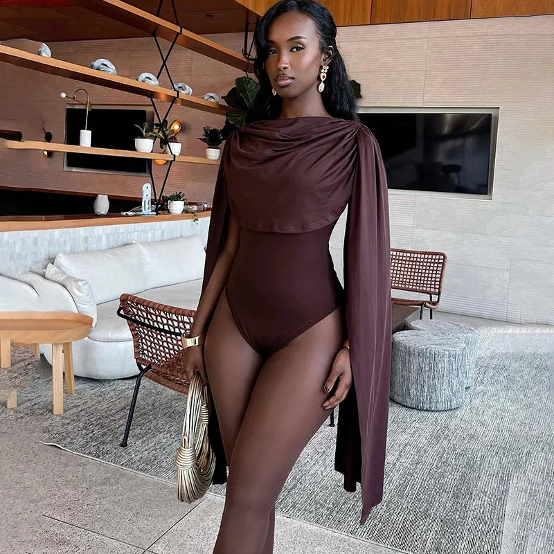 Women Elegant Sexy Swing Collar Shawl Bodysuits Chic Fashion Sleeveless Stretch Club Party Rompers Streetwear Overalls Tops