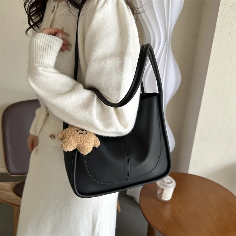 Women's Retro Tote - High-Quality Solid Color, Minimalist Large-Capacity Commuter Handheld/Single-Shoulder