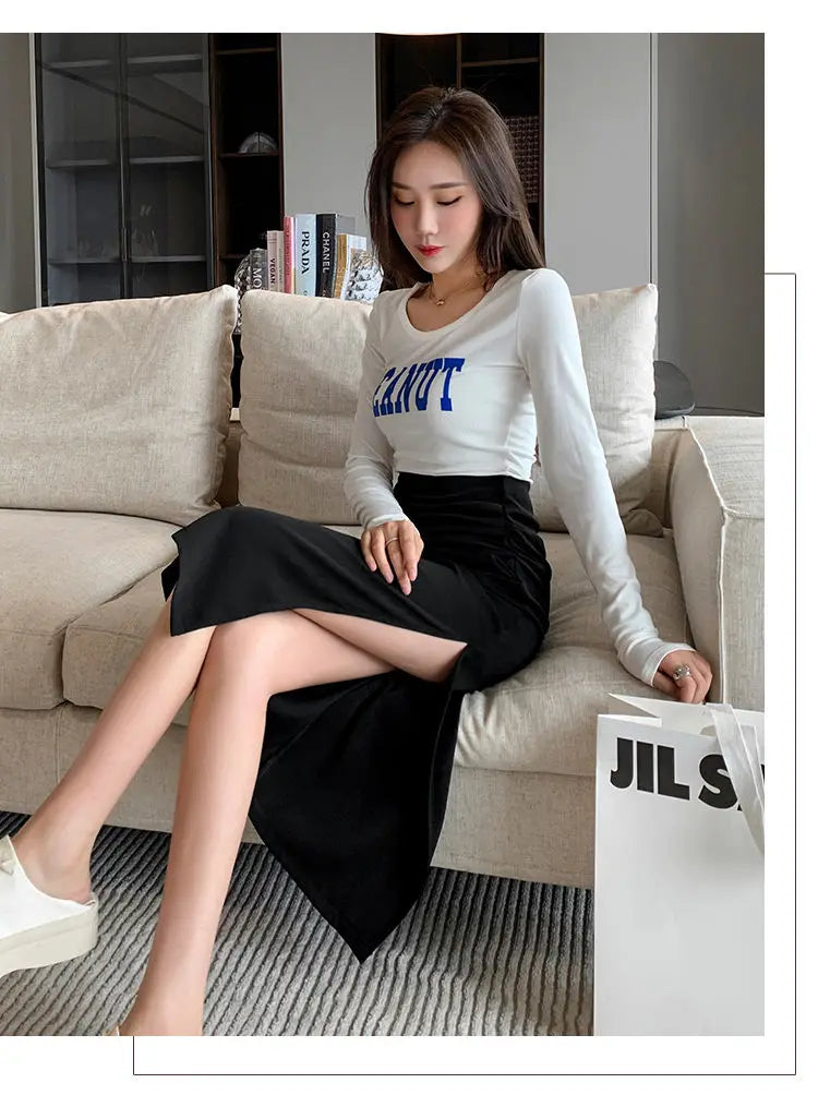 Slit Pleated Skirt for Women 2025 Summer New High-waist Slim Mid-length Versatile A-line Skirt
