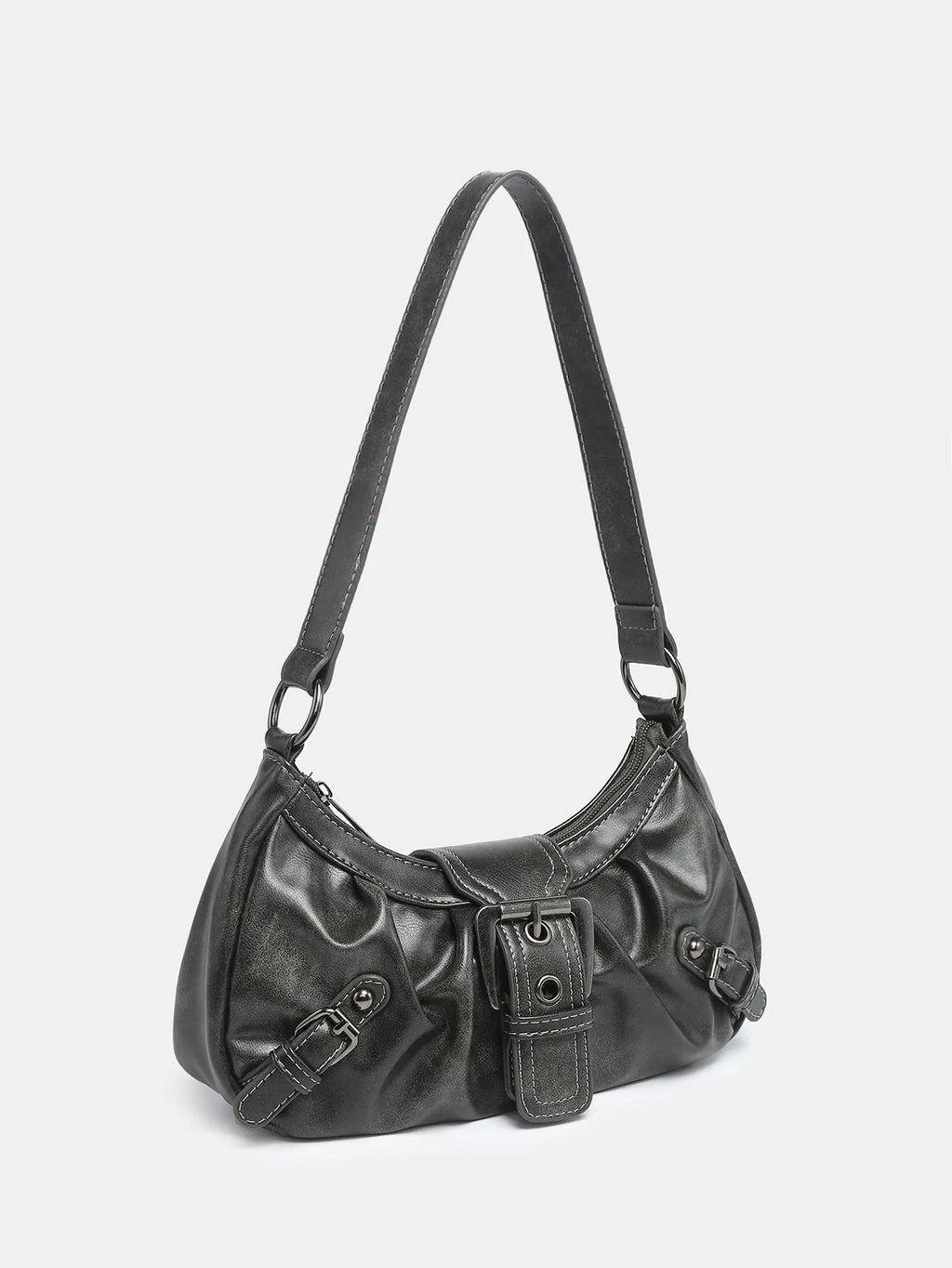 New Fashion Maillard Style Shoulder Bag Vintage Leather Spicy Girl Y2K Armpit Bag Rivet Belt Trendy Saddle Bag Retro Handbag