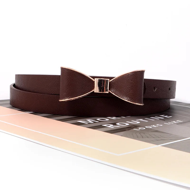 New women's bow belt, fashionable gold buckle belt, paired with dress jeans belt, candy colored slim fit belt