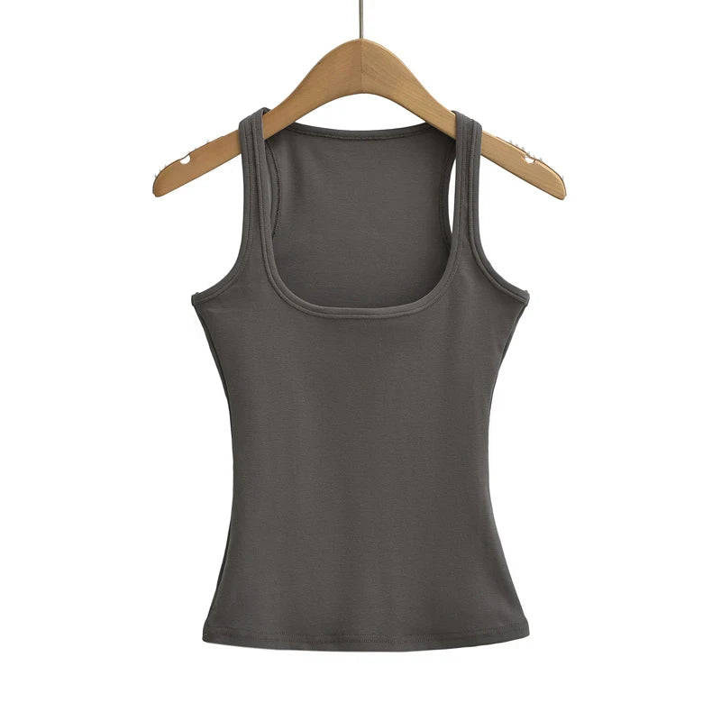 Women Scuplted Square Neck Tank Top