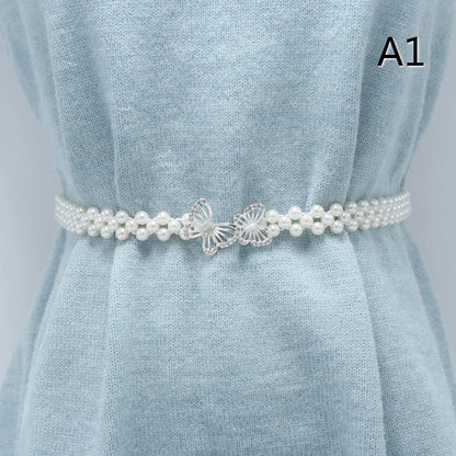 Large Pearl Waist Chain Women's Elastic Belt with Diamond Decoration All-match Skirt Fashion Casual Luxury Design Girdle Gothic