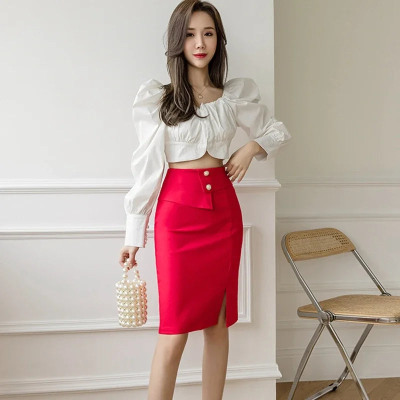 Oversized Pencil Black Skirts Women 2025 Korean Fashion Clothing Elegant High Wiast Bodycon Skirt Sexy Office Midi Mujer Faldas
