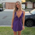 V-Neck Ruched Mini Dress