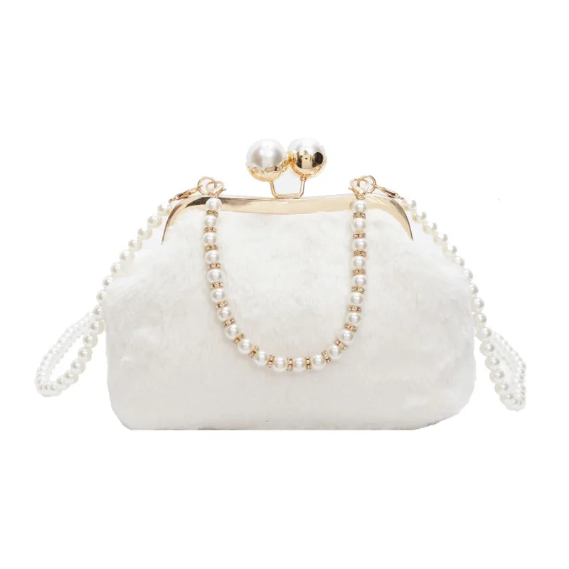 High-end Beaded Fashion Women's Bag Autumn Personality Trendy Evening Bag Plush Handbag Shoulder Crossbody Bag