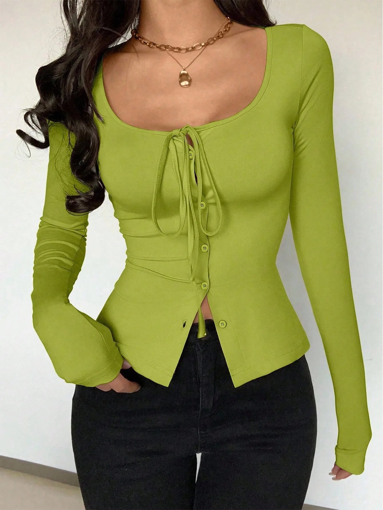 2025 New Women's Long-sleeved T-shirt White Slim Button Pink Cardigan Top Short Fashion Hot Girl Lace-up Tees for Female