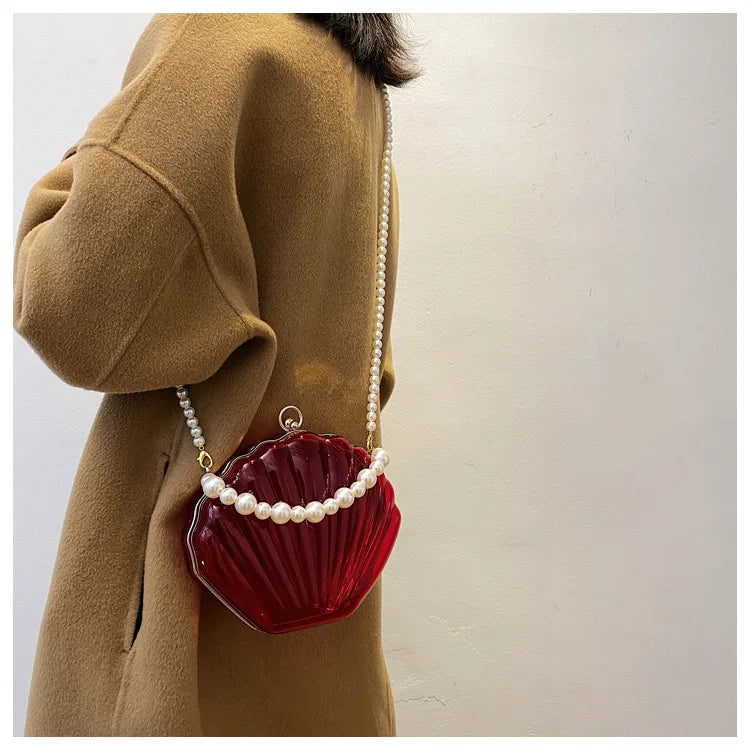 Evening Bags for Women 2023 New Transparent Shell Bag Clutch Box Handbags Pearl Chain Crossbody Bag Acrylic Purse Shoulder Bag