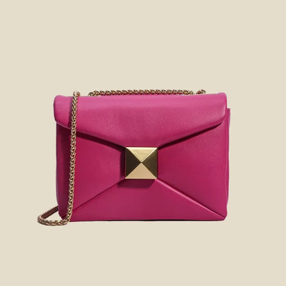 Early Spring Korean Style Cropped Studded Niche Chain Bag 2024 New Trendy Versatile Handbag Genuine Leather Small Square Bag