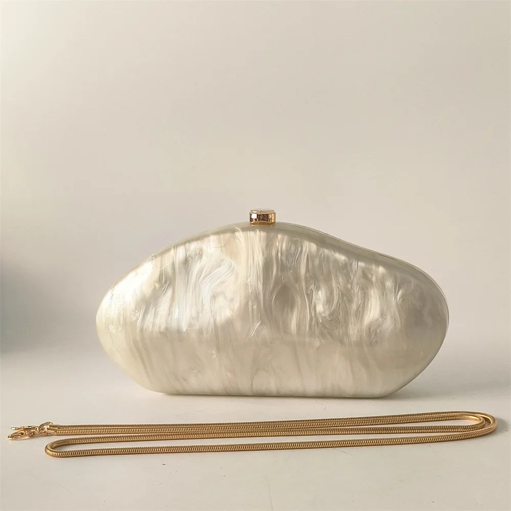 Luxury Elegant Evening Bags Beige Ivory Handmade Shell Purse European American Fashion Shoulder Bags Box Acrylic Lady  Handbags