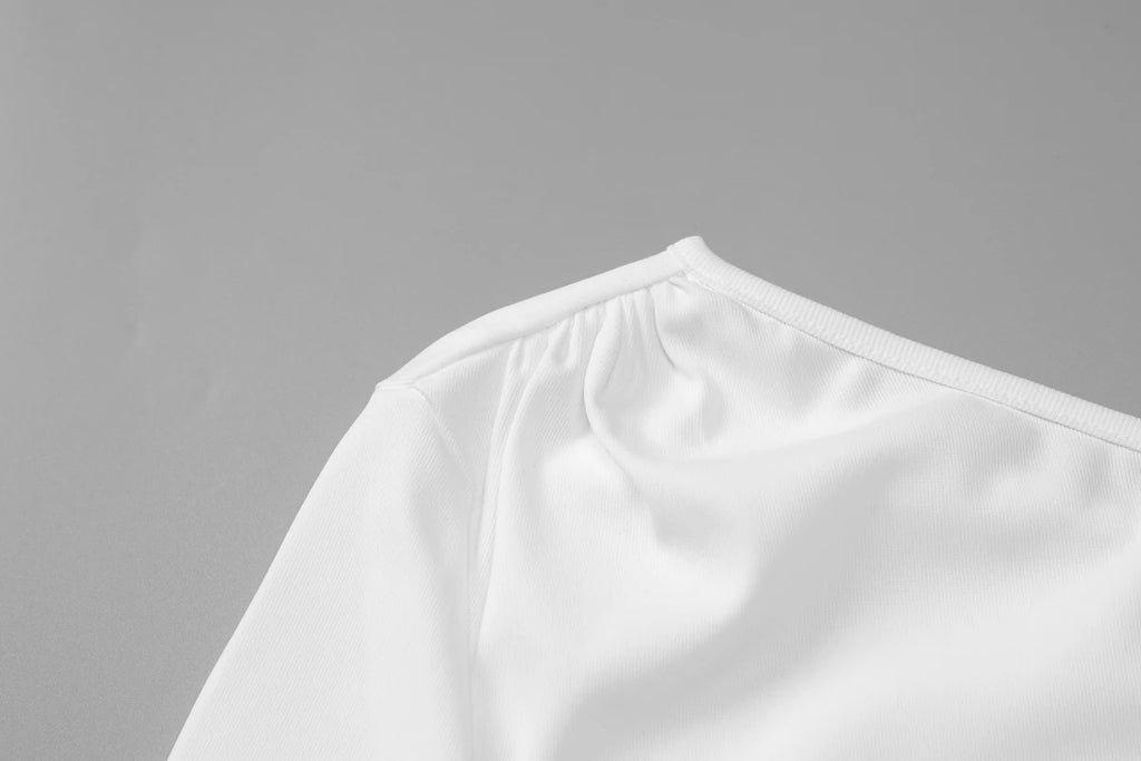 Inclined-Sleeve Ruched Mini Dress