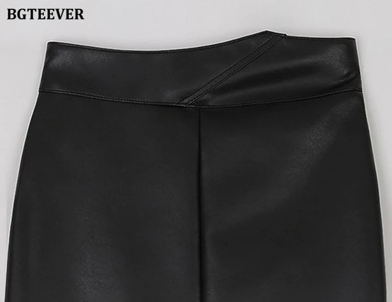BGTEEVER Stylish Skinny PU Leather Skirts for Women Autumn Winter Elegant Slim Split Package Hip Pu Skirts Female