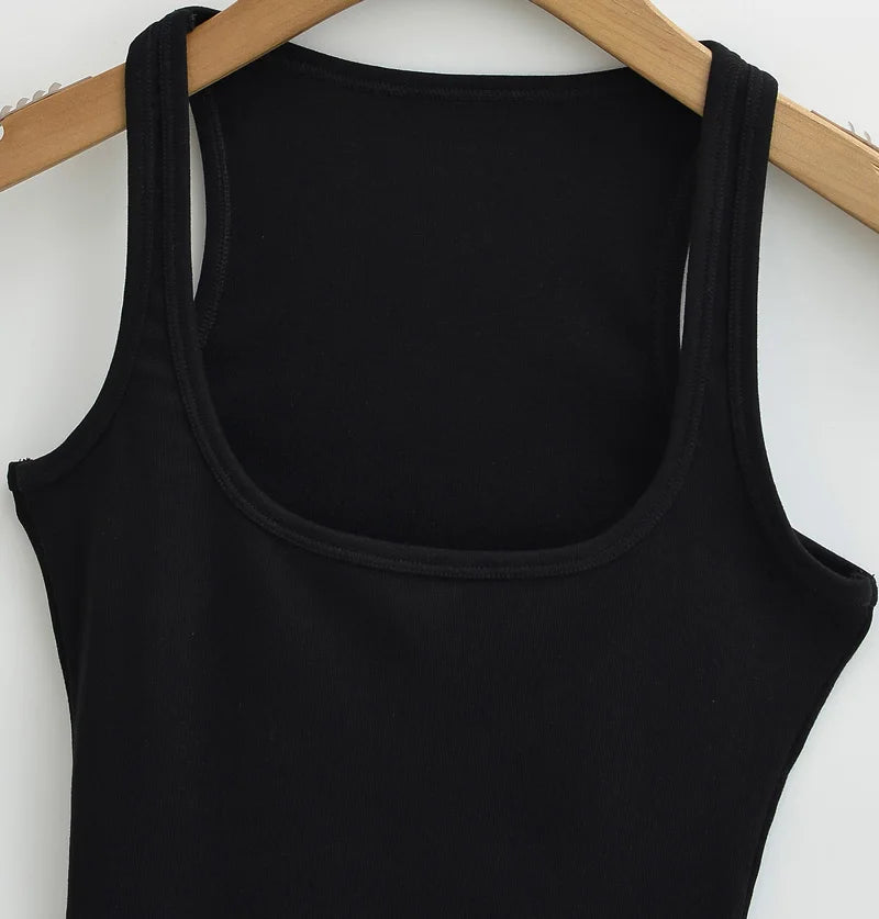Women Scuplted Square Neck Tank Top