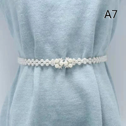 Large Pearl Waist Chain Women's Elastic Belt with Diamond Decoration All-match Skirt Fashion Casual Luxury Design Girdle Gothic