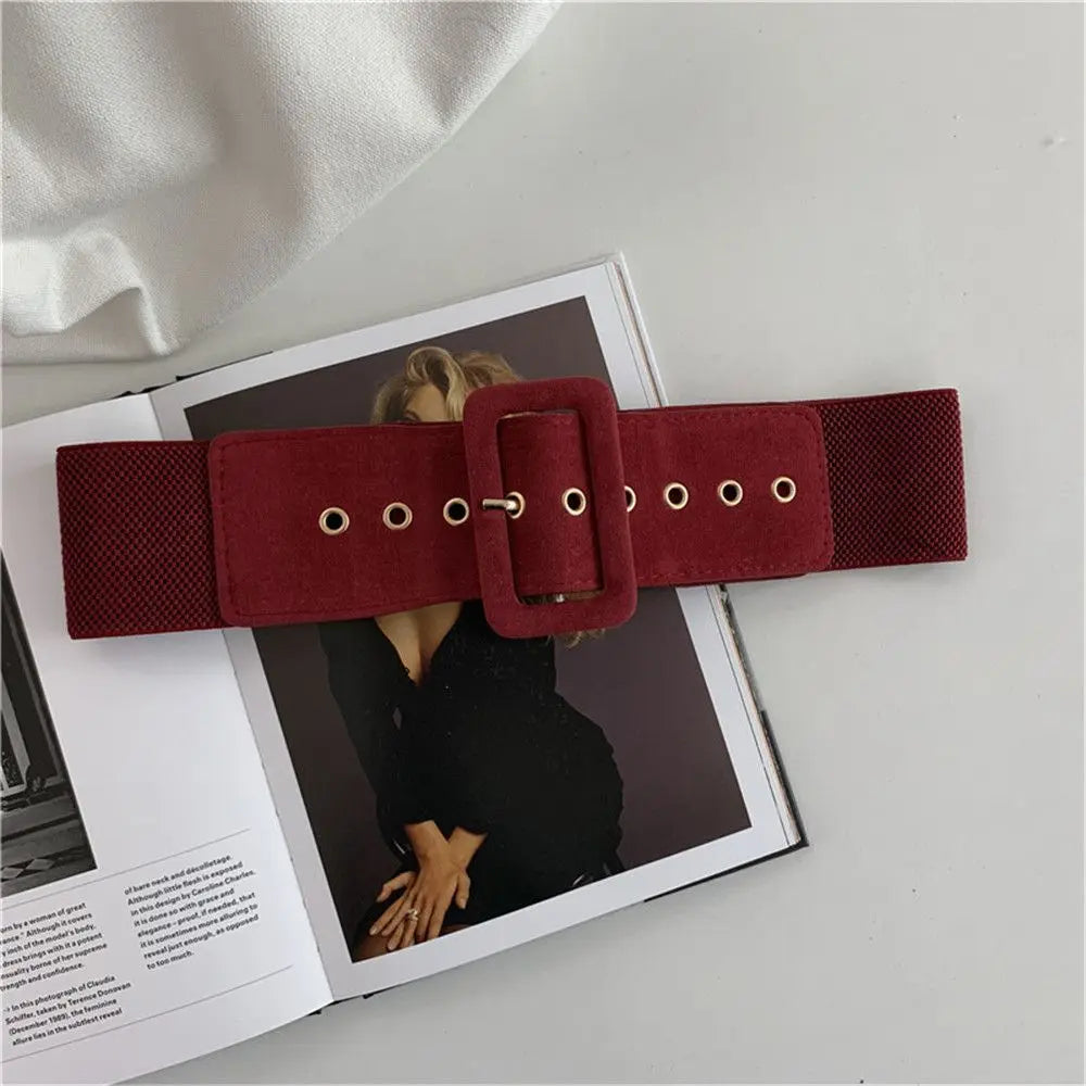 Women Belt Stretch Wide Waist Belts Metal Buckle Leather Strap Female Elastic Dress Coat Sweater Waist Belt Apparel Accessories