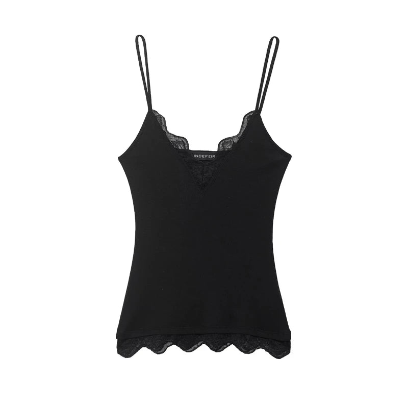 Women's Lace-Trim Cami Top, 3 Colors Available, V-Neck, Thin Straps, Sleeveless Casual Basic Tank