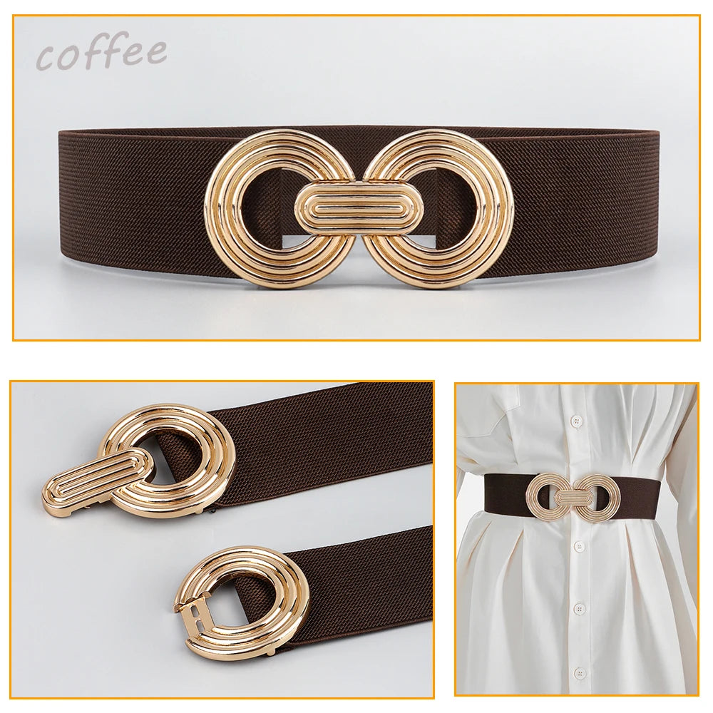 Fashion Dress Belts for Women Simple Waist Elastic Ladies Band Round Buckle Decoration Coat Sweater Party Belt Girdle Belt Gift