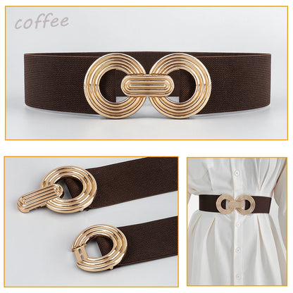 Fashion Dress Belts for Women Simple Waist Elastic Ladies Band Round Buckle Decoration Coat Sweater Party Belt Girdle Belt Gift