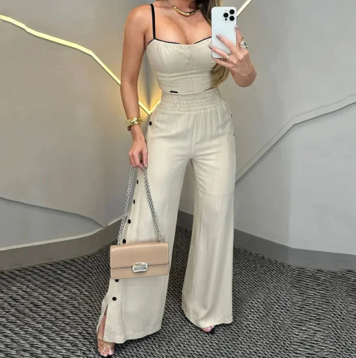 Two Piece Set for Woman 2025 Summer Casual Matching Sets Outfits Women's Sexy Tank Tops Elastic High Waist Wide Leg Pants Set