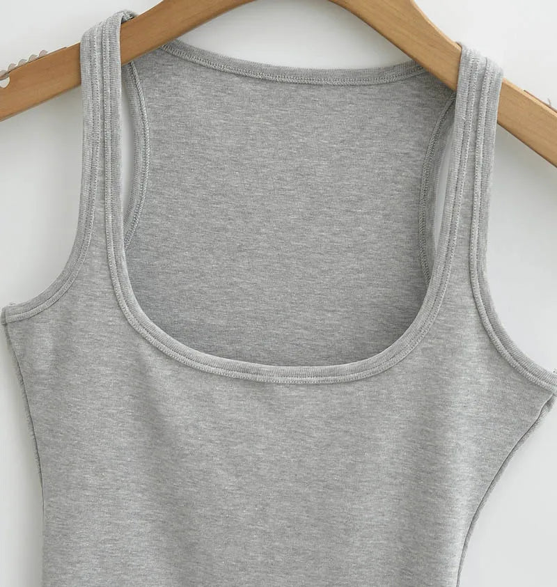 Women Scuplted Square Neck Tank Top