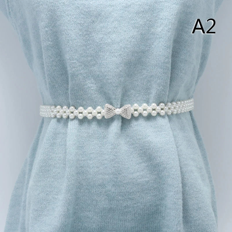 Large Pearl Waist Chain Women's Elastic Belt with Diamond Decoration All-match Skirt Fashion Casual Luxury Design Girdle Gothic