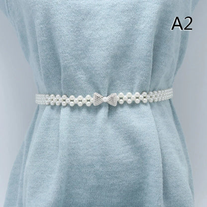 Large Pearl Waist Chain Women's Elastic Belt with Diamond Decoration All-match Skirt Fashion Casual Luxury Design Girdle Gothic