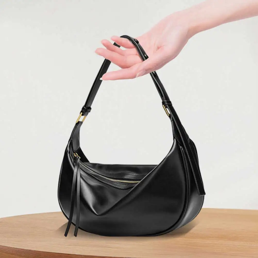 Women PU Shoulder Bag Vegan Leather Shoulder Purse Solid Color Stylish Dumpling Tote Zipper Closure Chic Hobo Bag Top Handle Bag