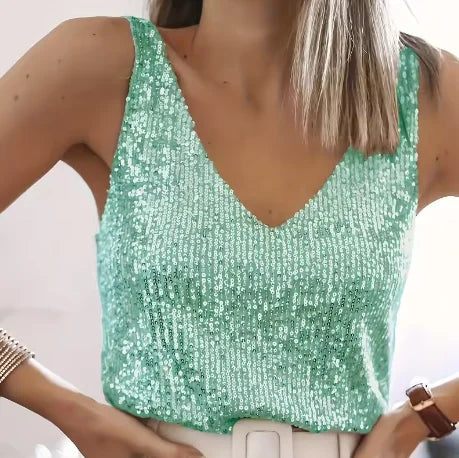 Fashion Sexy V-Neck Tank Tops For Women Elegant Solid Loose Sleeveless Pullover Top Summer New Party Womens Clothing 2025