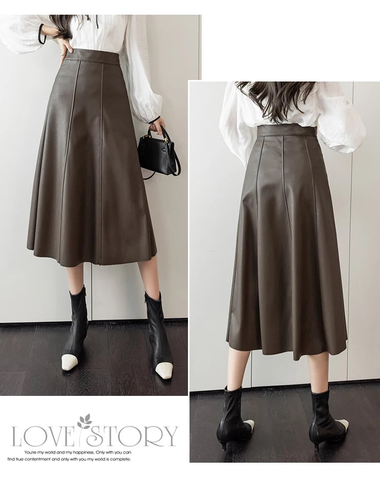 Leather Skirt Women 2025 Autumn Winter New Arrival High Waist PU Skirt Korean Style Maxi A Line Skirt For Women Hot Sale