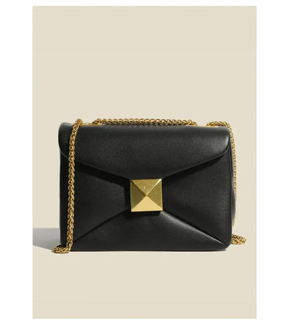 Early Spring Korean Style Cropped Studded Niche Chain Bag 2024 New Trendy Versatile Handbag Genuine Leather Small Square Bag