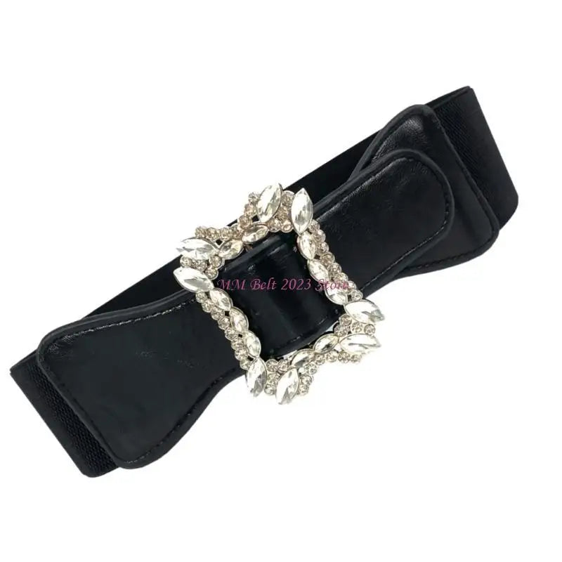 49ME Sparkly Wide Waist Belt Rhinestones Buckle for Hot Girl Glitter Corset Trendy Underbust Waist Chain Belt Disco Party