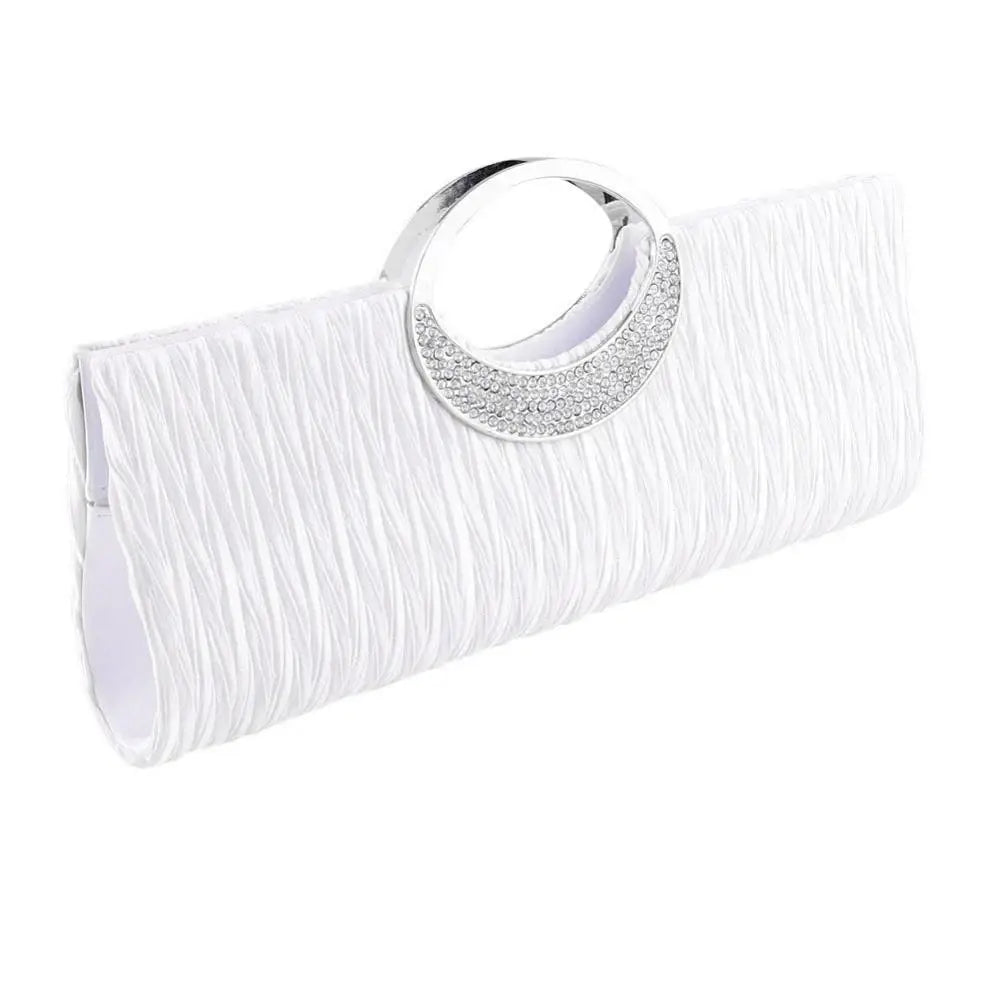 Fashion Women Luxury Handheld Bag Rhinestone Satin Pleated Evening Bag Party Shoulder Bag Clutch Purse Handbag