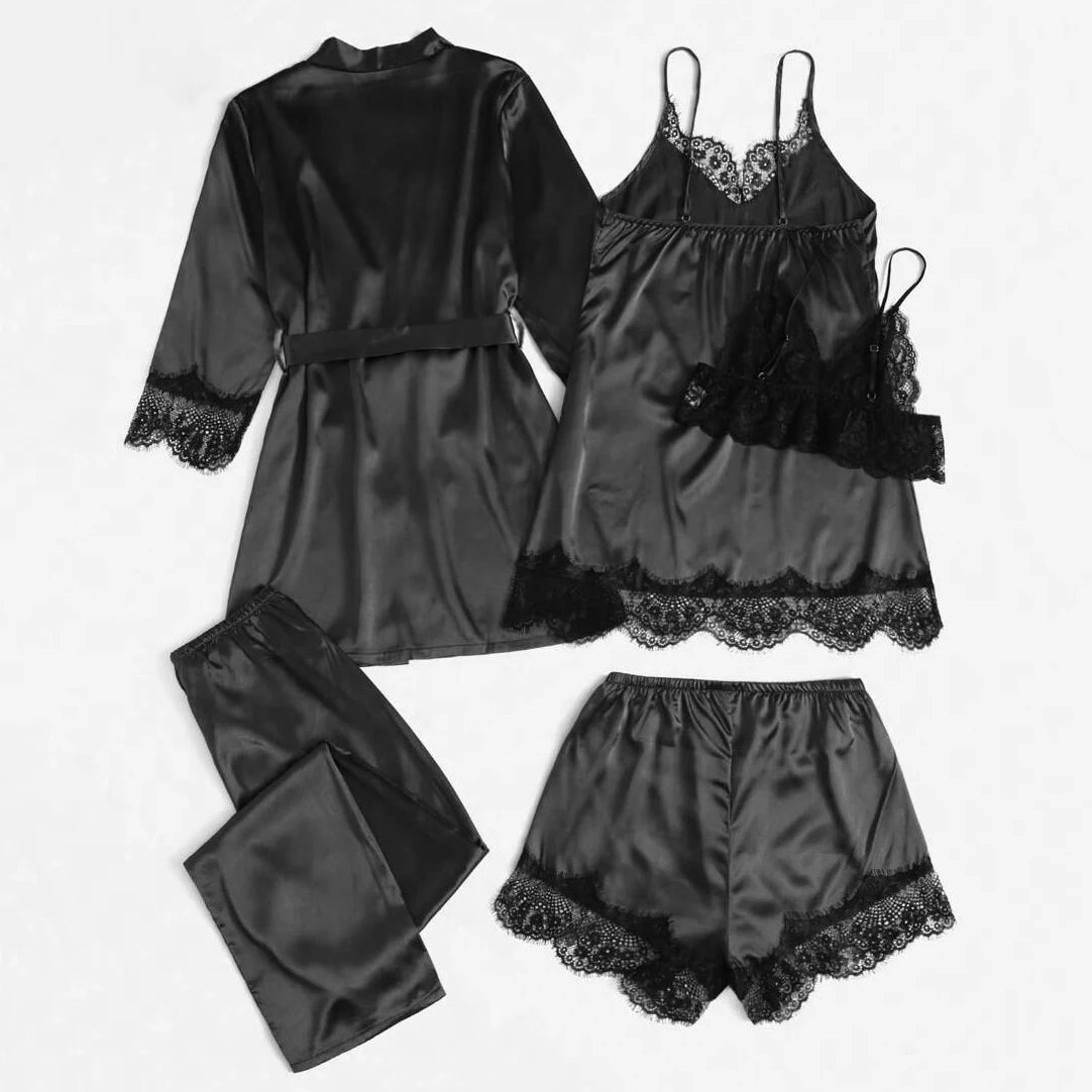 5 Pieces  Satin \ Pajama Set