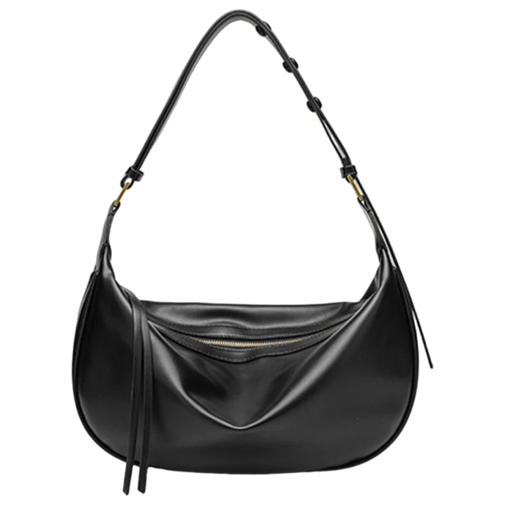 Women PU Shoulder Bag Vegan Leather Shoulder Purse Solid Color Stylish Dumpling Tote Zipper Closure Chic Hobo Bag Top Handle Bag