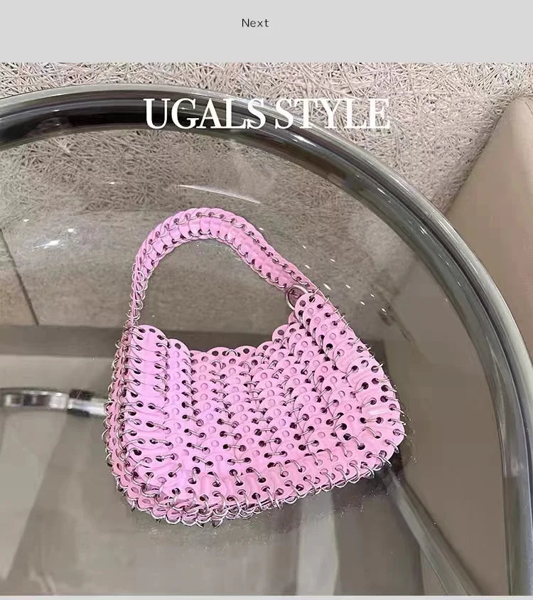 Bling Shiny Metal Sequined Dumpling Bag Woven Handmade Women Handbag Fashion Evening Bag Wedding Party Clutch Purse Shoulder Bag