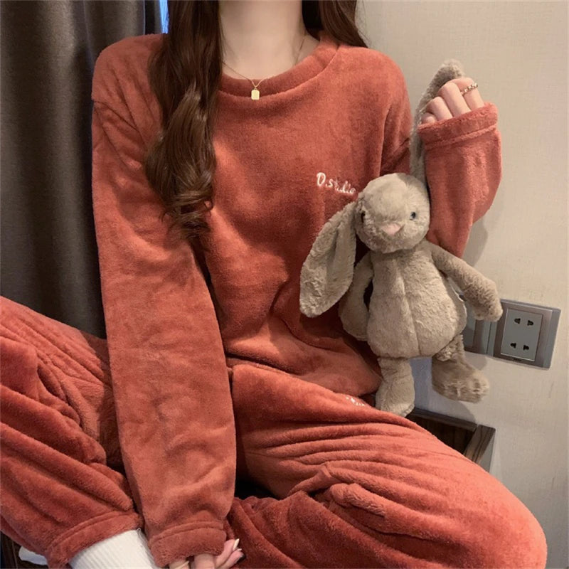 ITOOLIN Women Cashmere Pajama Sets Autumn Winter Woolen Pullovers And Pants 2 pieces Sets For Women Underwear Thermal Sets 2023