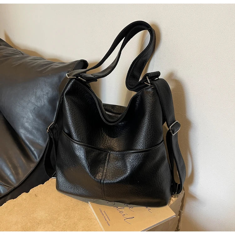 Versatile Student PU Backpack Women New Large Capacity Commute Travel Shoulder Crossbody Bags Fashion All-matched Tote Bag